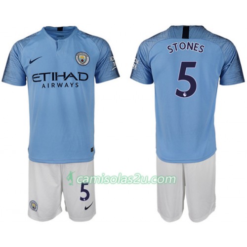 Camisolas de Futebol Manchester City STONES 5 Criança Equipamento Principal 2018/19 Manga Curta Camisolas de Futebol Manchester City STONES 5 Criança Equipamento Principal 2018/19 Manga Curta